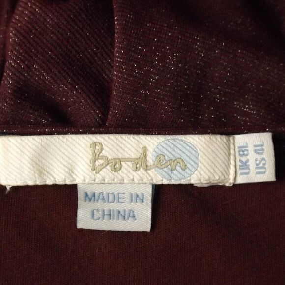 BODEN Burgundy Sparkle Dress, 4L, Flutter Sleeve, V-neckline, Belted/Sash - Picture 6 of 12